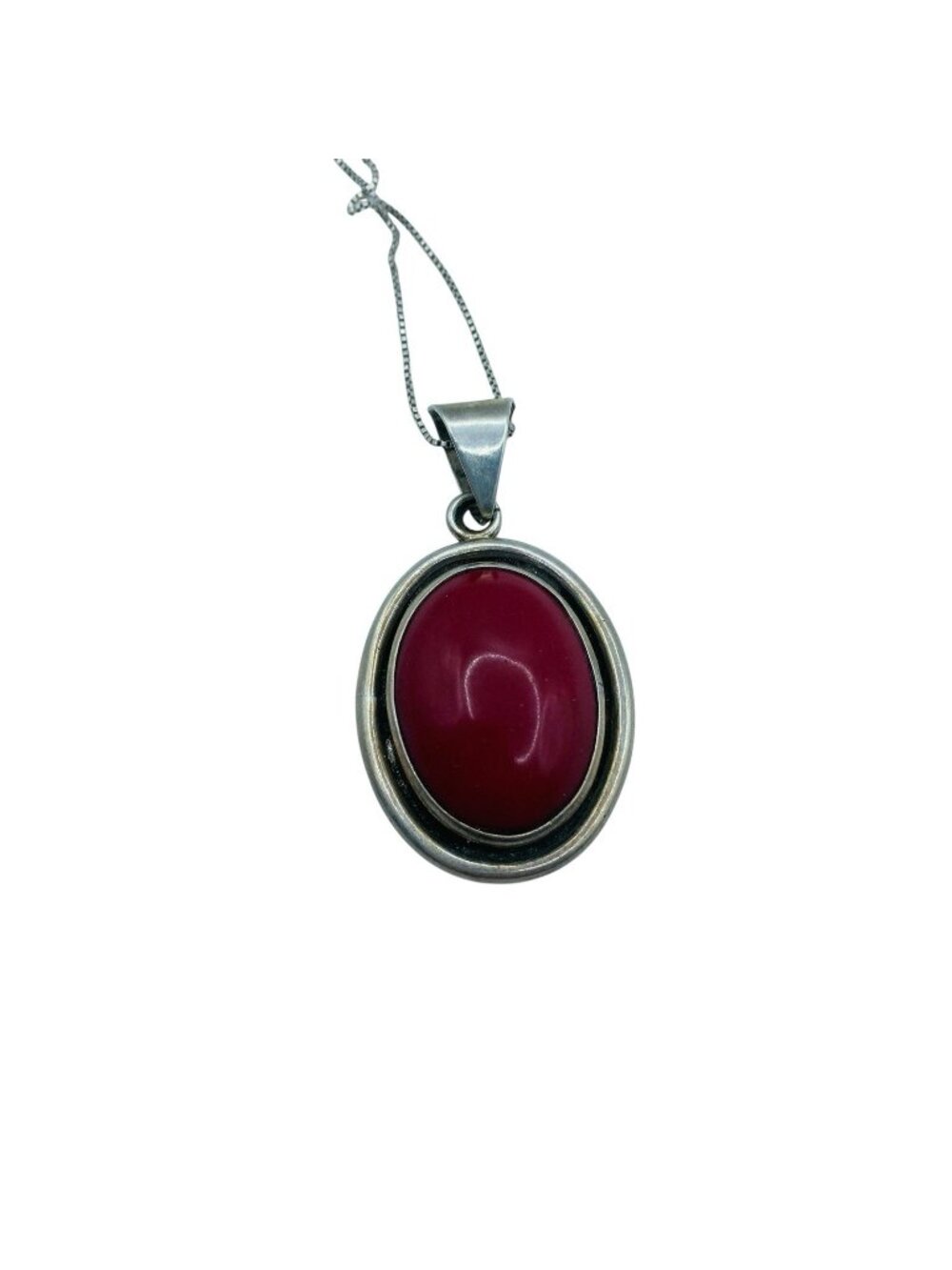 Vintage Taxco Mexico Sterling Silver Red Pendant Necklace Ethnic Statement